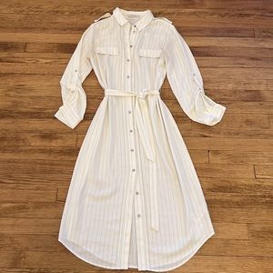 Oasis Pinstripe Shirt Long Sleeve Dress -Ivory color